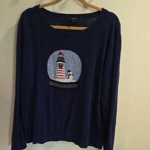 Petite Talbots Navy Sweater Holiday Theme